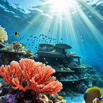 **

A vibrant underwater scene showcasing the beauty of a coral reef teeming with colorful fish and marine life. The sunlight filters through the water, illuminating the diverse ecosystem. Focus on the delicate balance of nature and the importance of protecting these fragile environments. Consider adding subtle hints of plastic pollution to highlight the threat.

**